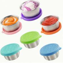 6 包沙拉酱外带容器，1.6 盎司小型不锈钢酱汁杯，带防漏硅胶盖，适用于午餐盒、野餐和旅行