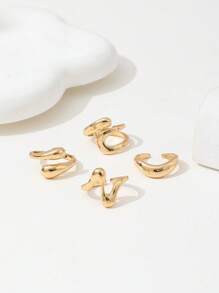 4pcs/Set Vintage Geometric Openwork Round Asymmetrical Liquid Effect Ring Set, Charming Jewelry For Women, Suitable For Party And Everyday Wear