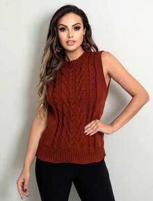 Women's Knitted Vest Braids Sweater Winter Elegant Women Fashion Tank Top Max Vest Simple Casual Knitted Cable Stitch - 黑色 - 查看 4