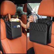 Set di accessori per auto, organizer per sedile posteriore in pelle PU premium con contenitore portarifiuti, borse porta oggetti multitasche per interni auto - borsa portaoggetti universale per sedile posteriore con portabicchiere - Set da 14 salviette compresse portatili, mini salviette usa e getta compresse per viaggi