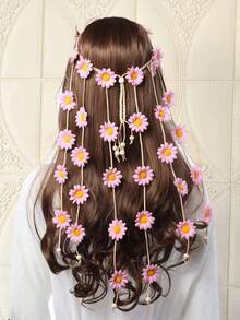 1pc Bohemian Hippie Style Fake Sunflower Daisy Flower Crown Headband, Suitable For Girls & Teenagers Party Costumes - Multicolor - View 8