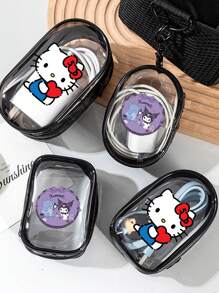 Sanrio Sanrio 1pc Hello Kitty And Kuromi,Cinnamoroll Printed Portable Mini Transparent Cable Clear Organizer Box - Travel Accessories, Travel Essentials, Holds Cables, Chargers, Earphones - PVC Material, Compact Keyring, Suitable For Travel And Outdoor Activities Back To School