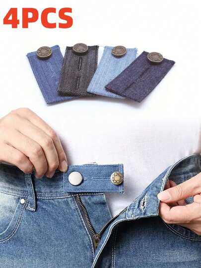 4 pezzi Bottoni espandibili per pantaloni, allungatori di vita per jeans, gancio con fibbia lunga per pantaloni, bottone elastico per regolazione vita, fibbia di prolunga per cintura, forniture per trapuntatura