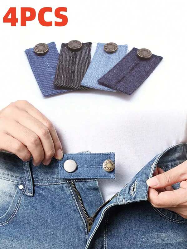 4Pcs Expand Button For Pants, Waist Extender For Jeans, Trouser Hook With Long Buckle, Elastic Adjustment Waist Button, Belt Extension Buckle, Quilting Supplies