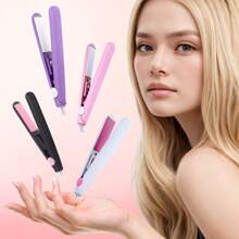1 pieza Mini Plancha plana enchufable, con múltiples estilos y opciones de color para cabello liso, flequillo, 2 en 1 para rizar y alisar, herramienta de peinado para el uso en dormitorio y hogar
