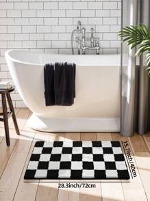 1 PIEZA - Alfombra de baño con diseño de tablero de ajedrez, alfombra de piso suave y aterciopelada, con base antideslizante, absorbente y cómoda para la ducha, lavable a máquina, para lavabo, dormitorio, baño, decoración del hogar, alfombra para la habitación, accesorios de baño, de vuelta al colegio