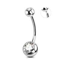 1pc 14G Internally Threaded Stainless Steel Navel Piercing Jewelry, Unisex Navel Piercing Accessories - Spherical Umbilical Ring - View 2