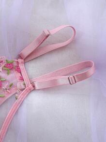 Lingerie sexy, ensemble de lingerie en dentelle rose brodée à la mode européenne et américaine. Design unique, inspire une imagination sans limite, créer une atmosphère romantique.