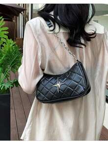 Fashionable Chain Solid Color Retro Minimalist Shoulder Bag - Black - View 6