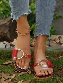 New Fashion Chic Women's Flat Beach Sandals - Burgundy - View 6