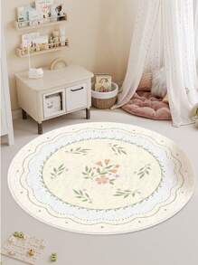 1pc Tapete de área redondo de lã sintética macia, tapete decorativo com design de coelho e flor, resistente a manchas e fácil de cuidar, quarto, decoração de casa, decoração de festival