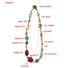1 pieza Collar con cuentas de vidrio de arroz, estrella de cerámica y acrílico de diseño encantador y colorido - Collar gargantilla elegante para mujer, adecuado para viajes, uso diario y regalo de cumpleaños