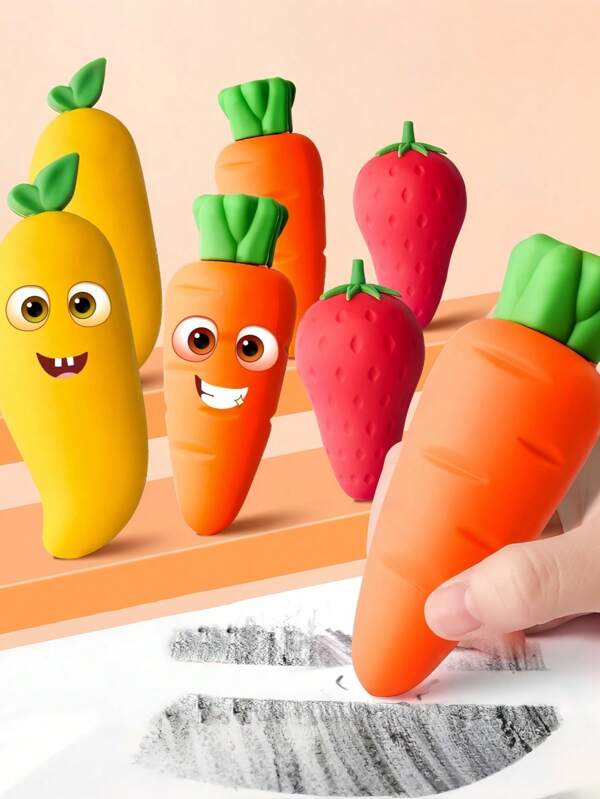 5pcs Giant Fruit Eraser, Creative And Cute Mango, Strawberry And Carrot Eraser, Wipe Clean Without Leaving Any Trace