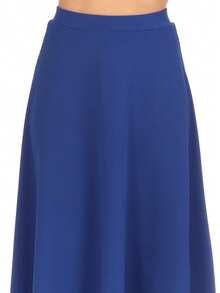Solid Basic Casual Elastic Waist A-Line Flared Midi Skirt (S-3XL)  Plain  Elegant  Casual  Polyester        Office  Daily - Royal Blue - View 5
