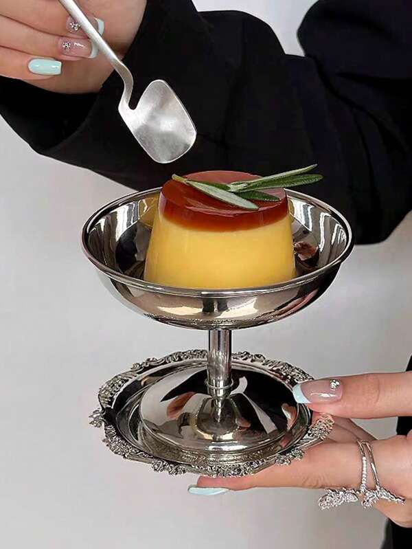 1pc Retro Stainless Steel Tall Dessert Bowl, Pudding Jelly Bowl, Ins Style Ice Cream Cup, High Aesthetic Ice Cream Cup, Fruit Dessert Plate
