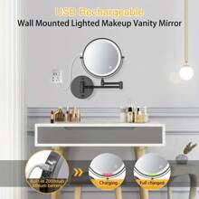[LED Makeup Mirror] 8-Inch Double-Sided Mirror - Wall-Mounted Makeup Mirror With LED Lights, 1x/10x Magnification, 360 Degrees Rotation, 3-Color Light Touch Screen - Suitable For Bathroom, Bedroom, Living Room Bathroom Decor Fall Decor Makeup Organizer Bathroom Accessories Back To School