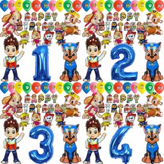 Paw Patrol 授权 Paw Patrol 主题气球 32 英寸数字气球生日快乐横幅派对装饰，生日气球组合非常适合生日成人礼物派对墙壁装饰气球套装