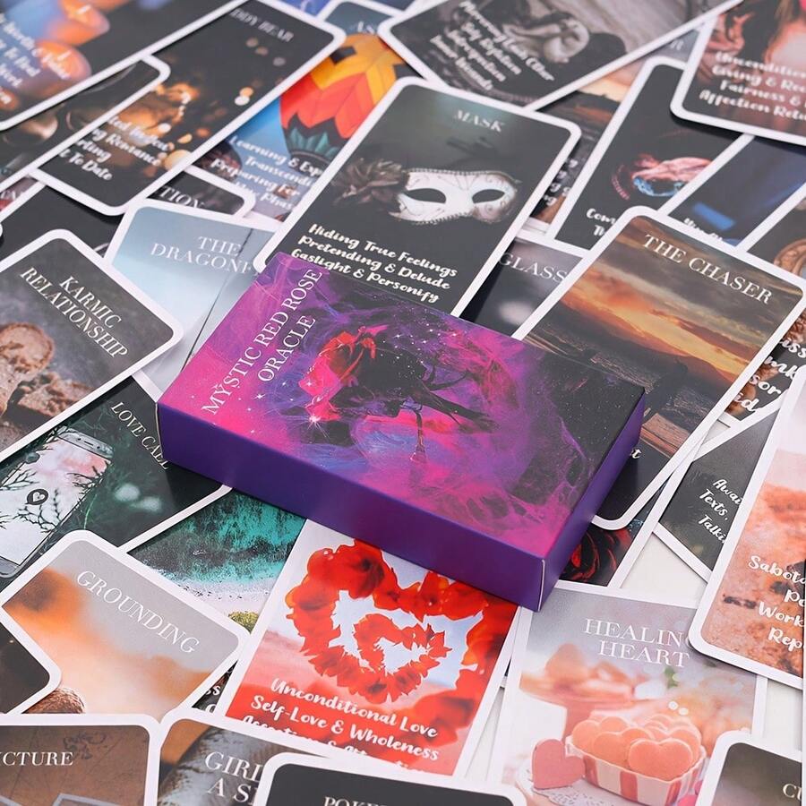78 Mystic Red Rose Oracle Cards, 130g, English Version - Purple - View 1