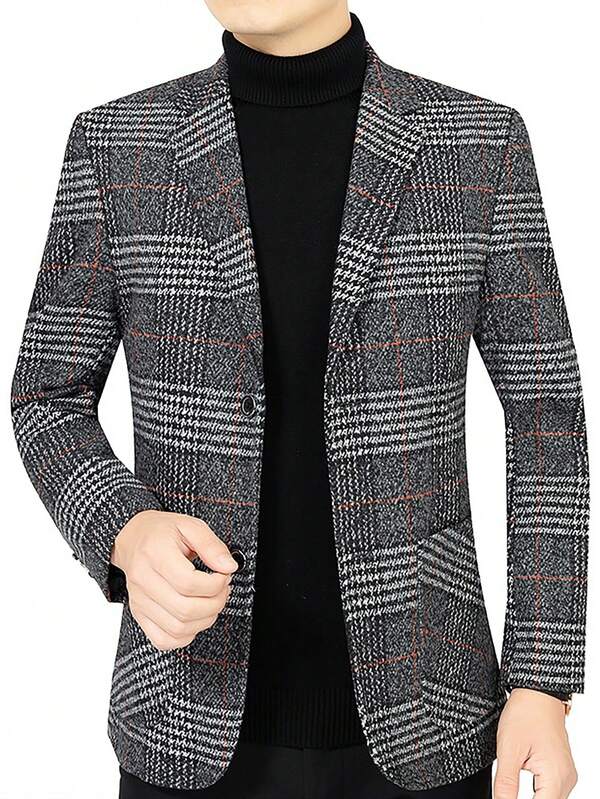 Men's Wool Plaid Suit, Wedding Attire, Casual Suit Jacket