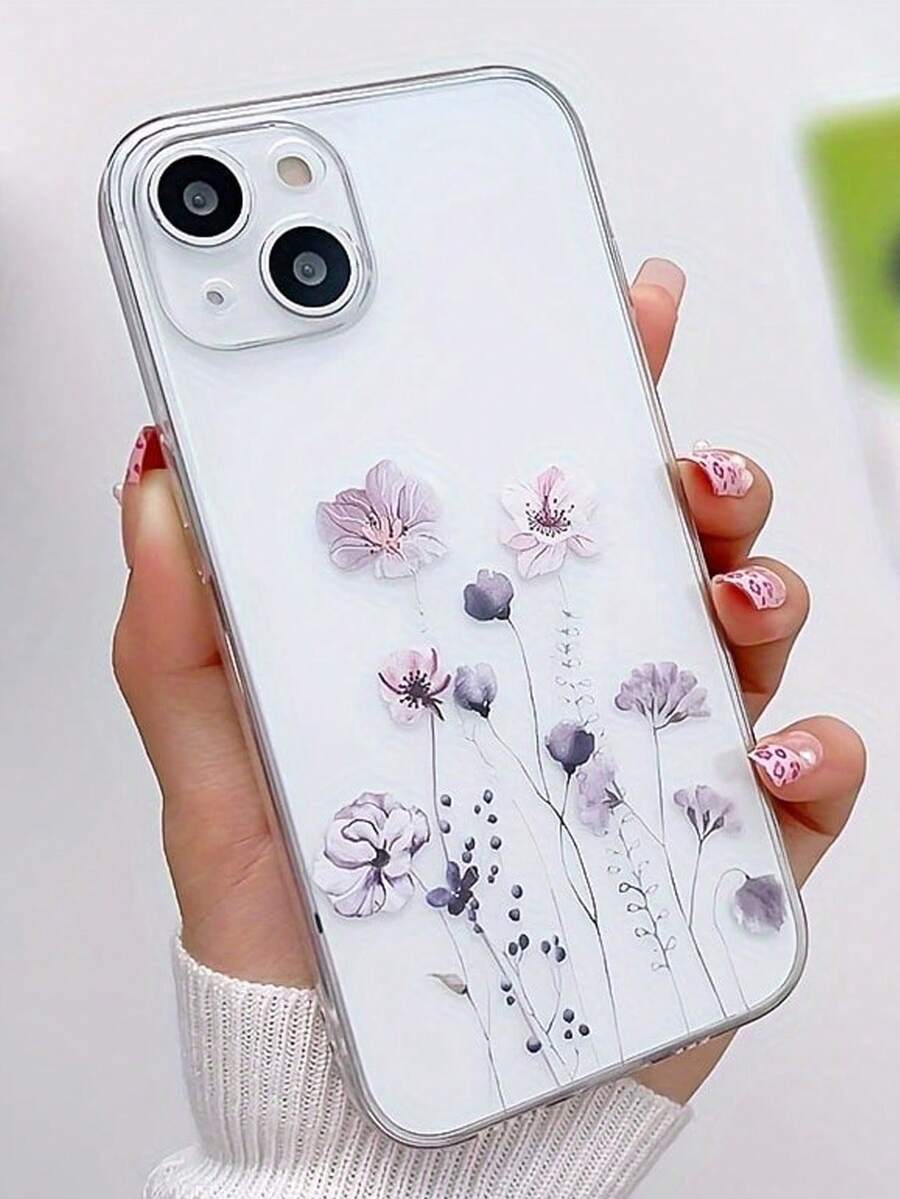 花朵手机壳 花朵 1 件时尚印花穿孔透明小碎花图案加厚防震手机壳/保护套，兼容 16/11/16pro/16plus/16promax/16e/15Promax/13/14/12/XS/XR/7G/8P 和 Galaxy S25/S25PLUS/S25 Ultra/A16/A36/A26/A56/A50/A12/A32/A52 防水防摔防刮 - 彩色 - 查看 1