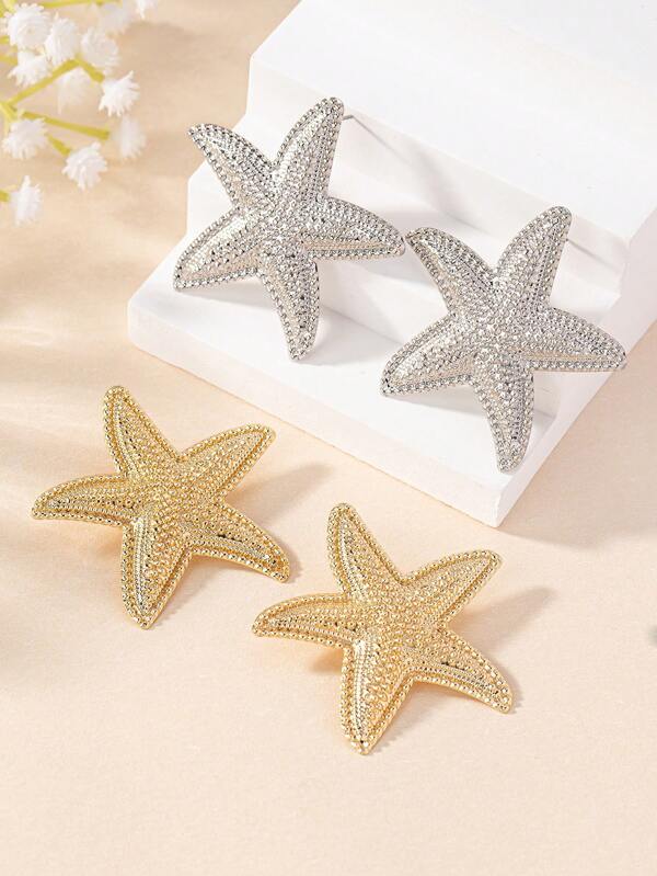 1pc Summer Ocean Vacation Style Party Exaggerated Star Earrings, Personalized Beach Starfish Metal Earrings