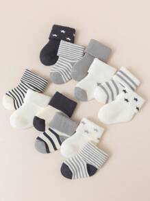12 Pairs Classic Star Striped Cotton Baby Socks, Warm Thick Knit, Suitable For Infants, Toddlers And Adults