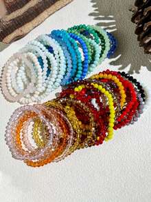 36pcs/Set Bohemian Style Glass Bead & Crystal Strand Bracelets, Multi-Wear Stacking Bracelets Suit For Daily Wear, Beach Vacation, Random Assortment - 36 Pieces/set Glass Rice Beads and Crystal Beaded Bracelets - View 13
