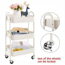 Storage Cart, Utility Cart With Wheels, Kitchen Cart, Serving Cart, Metal Cart With Wheels, 3 Tier Rolling Cart, Organizer Cart For Bedroom, Bathroom, Office, Three Tier Kitchen Or Multipurpose Cart With Wheels (FRUTA-002 1690 2090) - CARRO-PY-BEIGE - 查看 4