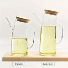 1pc High Borosilicate Glass Oil Bottle With Scale, Leak-Proof Oil Dispenser Bottle With Bamboo Wooden Lid, Kitchen Seasoning Bottle