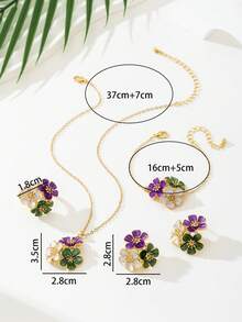 1 套女士珠宝 - 1 件彩色滴油花吊坠项链、1 对耳环、1 枚戒指、1 条手链 - 彩色的 - 查看 6