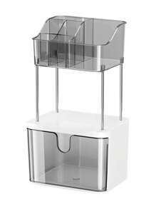 Fashion Crown Style Dresser Organizer Set - Transparent Makeup And Jewelry Storage Cabinet, Easy Pull Design, Can Store Light Beige Skincare, Brushes, Eyeshadows, Lotions, Lipsticks And Nail Polish,For Holiday Beach, Bathroom Collection, Bedroom Collection, Large Capacity
