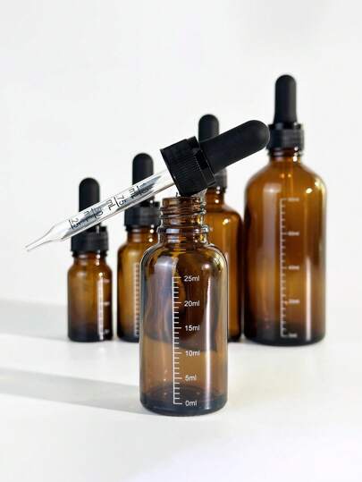 1 pezzo Boccette contagocce di vetro ambrato da 5ml-100ml con scala, contagocce per medicinali, boccette con pipette ricaricabili per aromaterapia, per viaggi