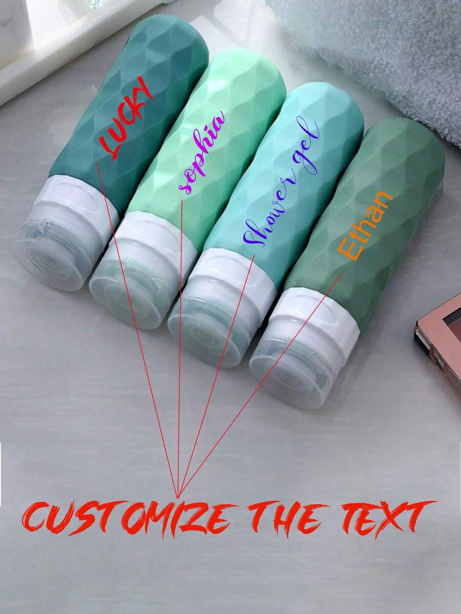 1 pieza Botella de viaje de silicona personalizada, envase de viaje apretable a prueba de fugas portátil para champú, acondicionador y productos de cuidado de la piel - Multicolor - Ver 1