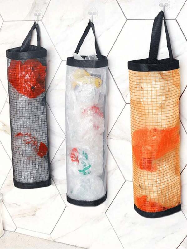 Kunststofftüten Aufbewahrungsregal, hängendes Netz-Aufbewahrungsregal, 1 Stück transparente Kunststofftüte, Recycling-Tüten-Regal, Aufbewahrungsregal, faltbarer, atmungsaktiver, waschbarer Mesh-Müllbeutel-Aufbewahrungsbeutel, geeignet für Küche und Familienorganisation, geeignet für Familien, Küchen, Sommerstrandpartys, Lebensmittel, Camping, Organizer, Raumdekoration