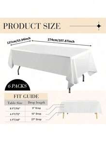 1/4pcs Disposable Party Tablecloth, PEVA Material, White Color, For Birthday, Dessert, Family Gathering, Party Decoration, Christmas, Mother's Day, Graduation
