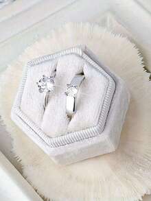 2pcs/1pc Customized Hexagon Velvet Ring Box Wedding Engagement Gift Single/Double Ring Storage Display Holder, Elegant Retro - Multicolor - View 13