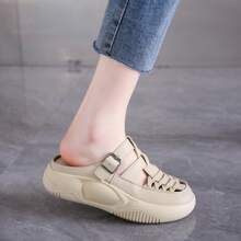 Women Closed Toe Slip-On Sandals, Thick Sole, Strap, Beach, Summer Wear