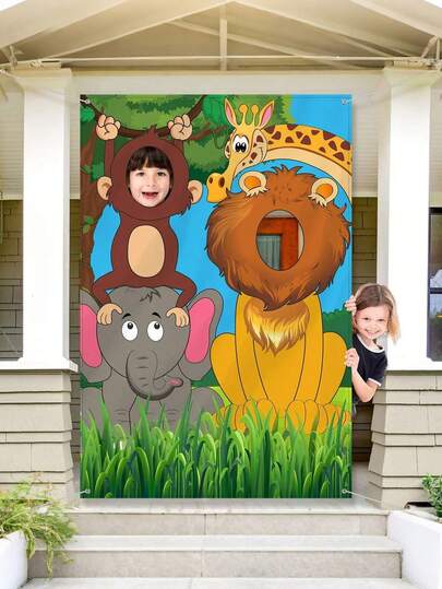 3 件 - 丛林野生动物生日派对装饰，大型织物背景照片门横幅，有趣的丛林动物游戏，适合野生动物生日派对用品，适合派对装饰，婴儿洗礼派对，约 59 X 39.4 英寸