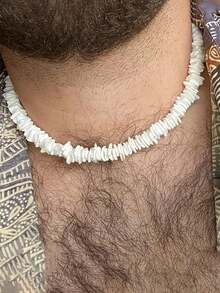 1 件夏日海滩贝壳串珠男士项链，海洋风格颈饰礼物，适合男女圣诞节新年情人节节日礼物 - 白色 - 查看 2