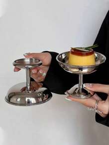 1pc Retro Stainless Steel Tall Dessert Bowl, Pudding Jelly Bowl, Ins Style Ice Cream Cup, High Aesthetic Ice Cream Cup, Fruit Dessert Plate