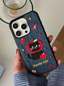 1 件创意波尔卡圆点猫和水果蝴蝶结字母印花牛仔防摔彩绘手机壳适用于 Xs/Xsmax/Xr/11/12/13/14/14plus/15/15plus/16Pro/16Promax、S25Ultra、OPPO、Redmi Note14 防水防震防刮