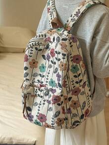 Women's Classic Floral Print Backpack, Minimalist Design, Large Capacity, School Backpack - Multicolor - View 4