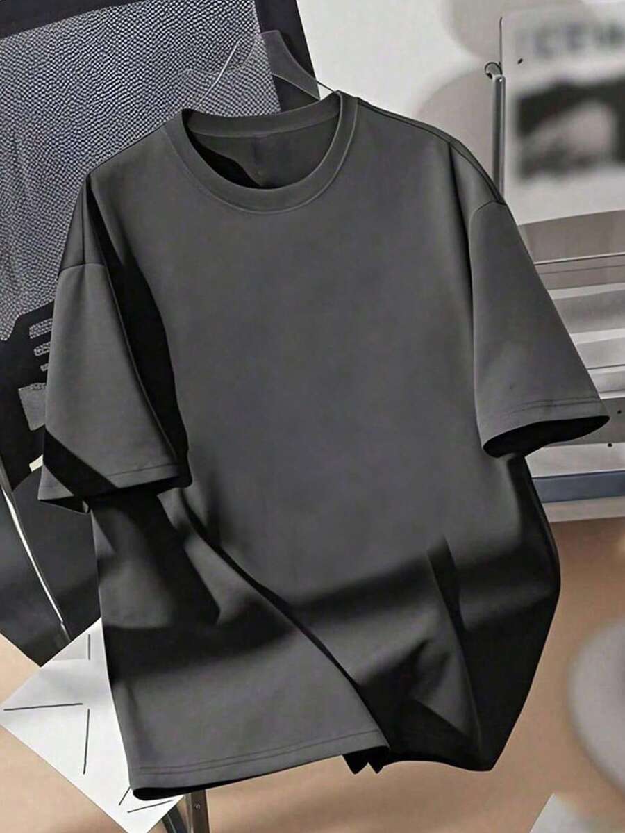 Boys & Teen Student Casual Printed Dark Grey Round Neck Short Sleeve T-Shirt, Summer Top - 深灰色 - 查看 1