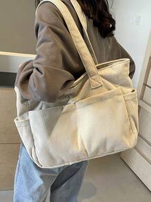low tea Túi Tote thời trang bằng vải denim trơn cổ điển có khóa kéo, thích hợp cho phụ nữ sử dụng hàng ngày - Túi xách nữ, Túi Tote bằng vải denim, Túi đeo vai, Túi đeo chéo hoặc Túi xách tay, Dùng cho trường học, văn phòng, du lịch - trắng - Xem 5