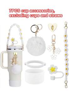 7 pezzi set rosa accessori per tazze - maniglia per bottiglia d'acqua, custodia in silicone compatibile con tazza da 30oz e 40oz, coperchio in silicone per cannuccia, ciondoli portachiavi , regali ideali per ragazze, donne, mamme, forniture scolastiche