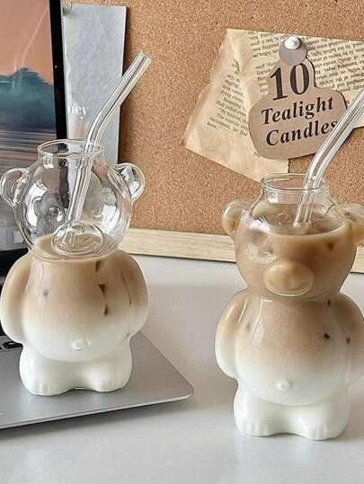 1pc Cartoon Bear Glass Coffee Cup, Funny Birthday Gift For Girls, Creative And Cute,Cocktail Glass,Juice Drink Cup