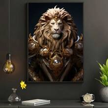 1pc Pc Striking Golden & White Lion With Ornate Design, Contemporary Wall Decor For Bedroom & Living Room, Lion Wall Decor,No Frame