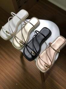 Women's Sandals With Detail On The Little Toe Casual Elegant ABS Women's Flat Summer - 黑色 - 查看 5
