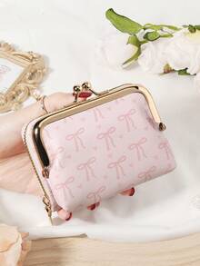 Pink Bow Love Pattern Bag,Women Wallets Short Pu Leather Purses Zipper & Hasp Purse Multifunctional Large Capacity Money Bag For Women Coin Card Holders Lightweight,Fashion Modern,Business ZipperCredit Card Business Casual Teachers' Day,Teacher Gifts,For Anniversary,For Birthday Gift,For Lady,For Female,White-Collar Workers - Pink - View 7