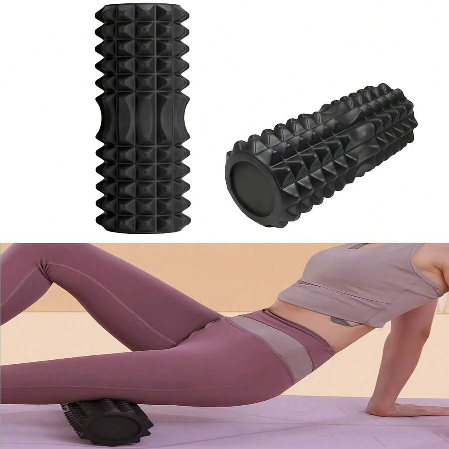 1pc Advanced Size Foam Roller & Massage Ball Combo Set, Suitable For Post-Workout Muscle Relaxation, Helps Body Shaping, Made Of EVA Material, 3D Yoga Roller, Fascia Massage Stick, For Home Fitness Relaxation, Gym Massage, Office Sedentary Massage - Black - View 1